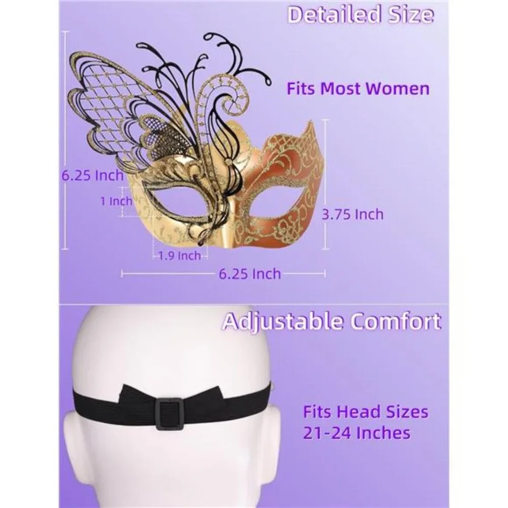 Women's Mask Butterfly Metal Venetian Mask, Black